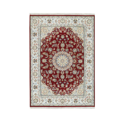 Fine Oriental Wool Hand Knotted Rug Red Ivory 4.7X6.8 -O065346
