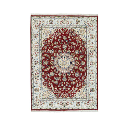 Fine Oriental Wool Hand Knotted Rug Red Ivory 4.7X6.8 -O065346
