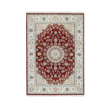 Fine Oriental Wool Hand Knotted Rug Red Ivory 4.7X6.8 -O065346