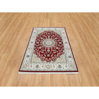 Fine Oriental Wool Hand Knotted Rug Red Ivory 4.7X6.8 -O065346