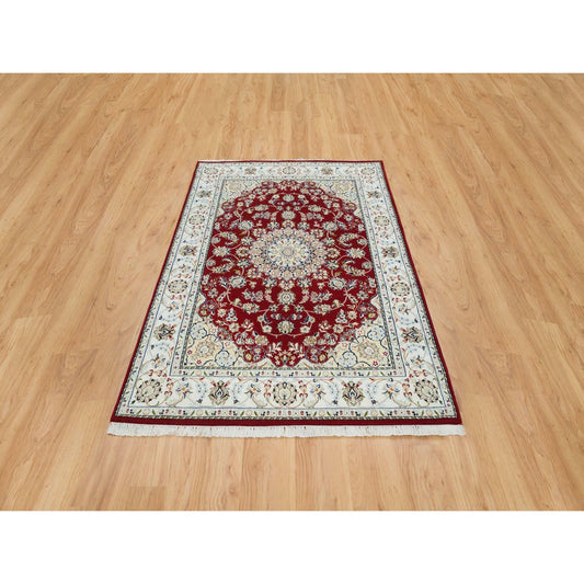 Fine Oriental Wool Hand Knotted Rug Red Ivory 4.7X6.8 -O065346