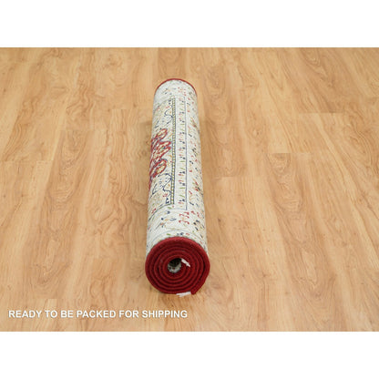 Fine Oriental Wool Hand Knotted Rug Red Ivory 4.7X6.8 -O065346