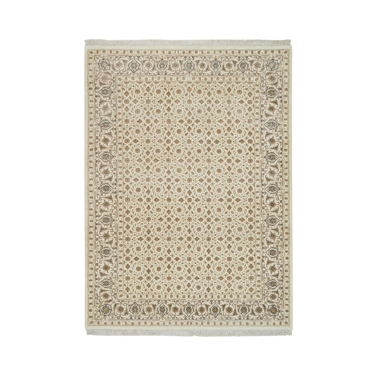 Fine Oriental Wool Hand Knotted Rug Ivory Ivory 4.7X6.8 -O065347
