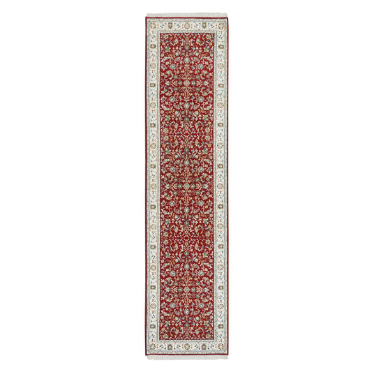 Fine Oriental Wool Hand Knotted Rug Red Ivory 2.7X10.5 -O065369