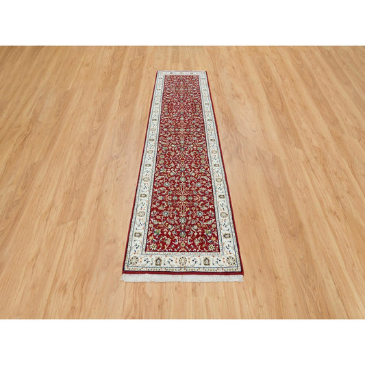 Fine Oriental Wool Hand Knotted Rug Red Ivory 2.7X10.5 -O065369