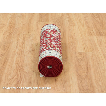 Fine Oriental Wool Hand Knotted Rug Red Ivory 2.7X10.5 -O065369