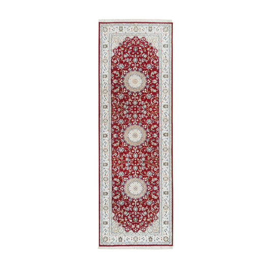 Fine Oriental Wool Hand Knotted Rug Red Ivory 2.7X8.0 -O065371