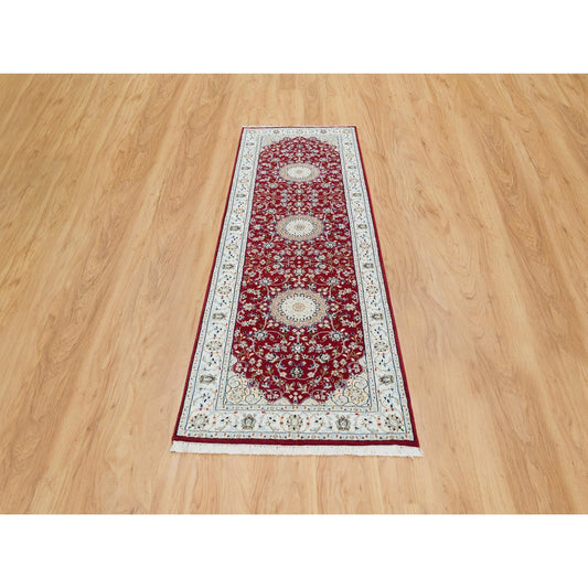 Fine Oriental Wool Hand Knotted Rug Red Ivory 2.7X8.0 -O065371