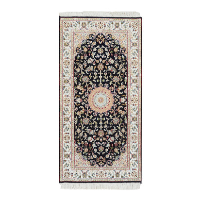 Fine Oriental Wool Hand Knotted Rug Blue Ivory 2.4X4.9 -O065377