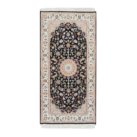 Fine Oriental Wool Hand Knotted Rug Blue Ivory 2.4X4.9 -O065377