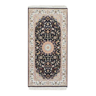 Fine Oriental Wool Hand Knotted Rug Blue Ivory 2.4X4.9 -O065377