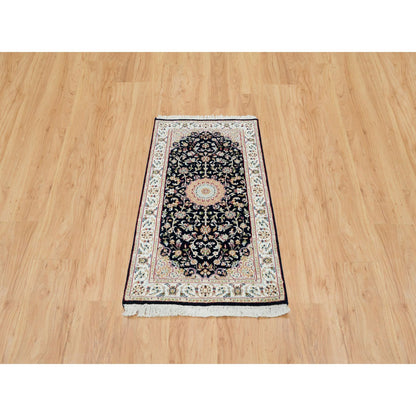 Fine Oriental Wool Hand Knotted Rug Blue Ivory 2.4X4.9 -O065377