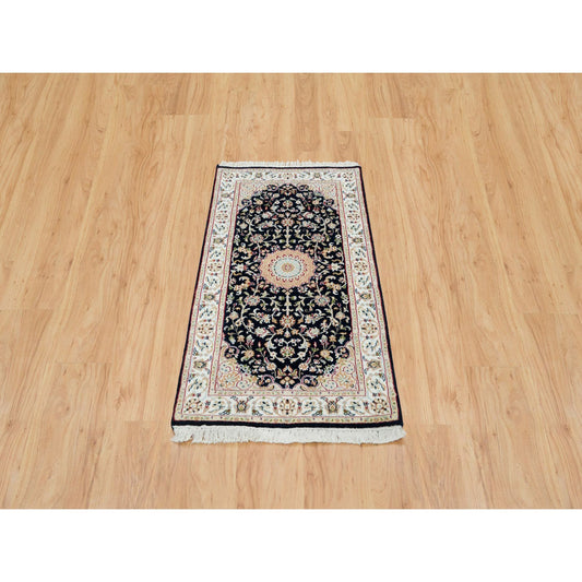 Fine Oriental Wool Hand Knotted Rug Blue Ivory 2.4X4.9 -O065377