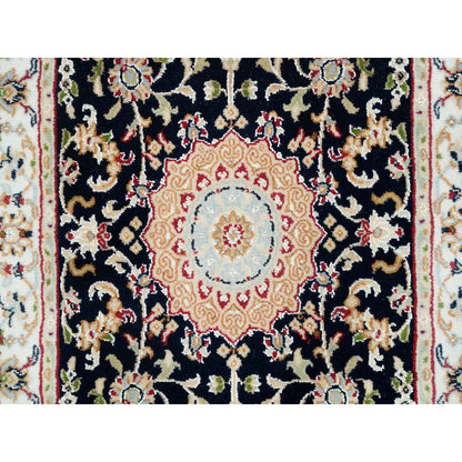 Fine Oriental Wool Hand Knotted Rug Blue Ivory 2.4X4.9 -O065377