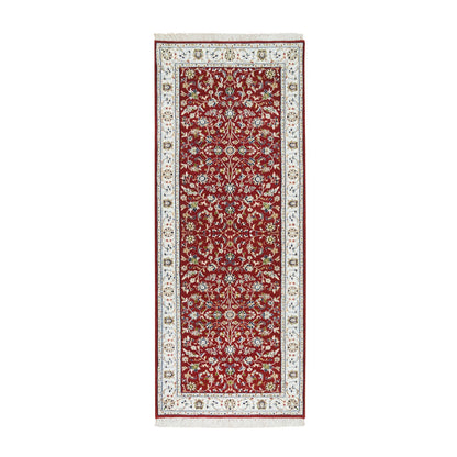 Fine Oriental Wool Hand Knotted Rug Red Ivory 2.8X6.8 -O065379