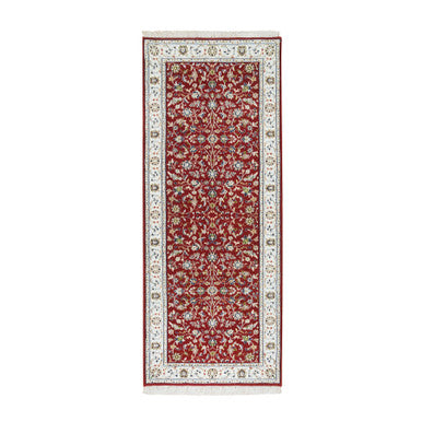 Fine Oriental Wool Hand Knotted Rug Red Ivory 2.8X6.8 -O065379