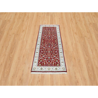 Fine Oriental Wool Hand Knotted Rug Red Ivory 2.8X6.8 -O065379