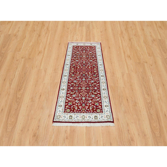 Fine Oriental Wool Hand Knotted Rug Red Ivory 2.8X6.8 -O065379