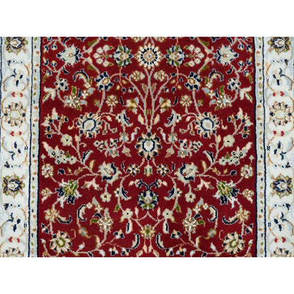 Fine Oriental Wool Hand Knotted Rug Red Ivory 2.8X6.8 -O065379