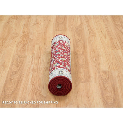 Fine Oriental Wool Hand Knotted Rug Red Ivory 2.8X6.8 -O065379