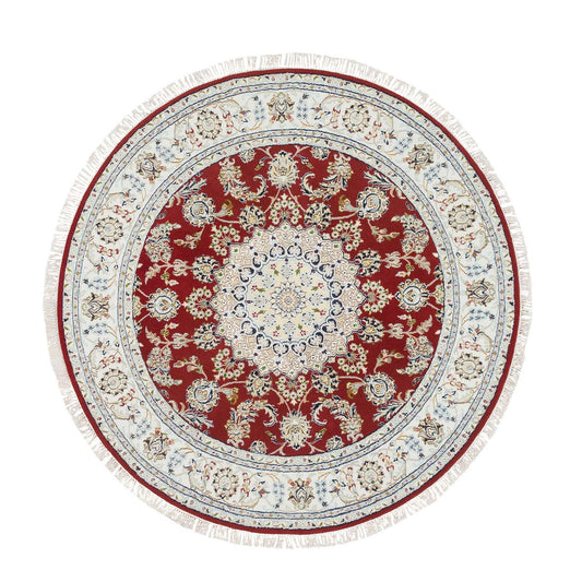 Fine Oriental Wool Hand Knotted Rug Red Ivory 6.0X6.0 -O065380