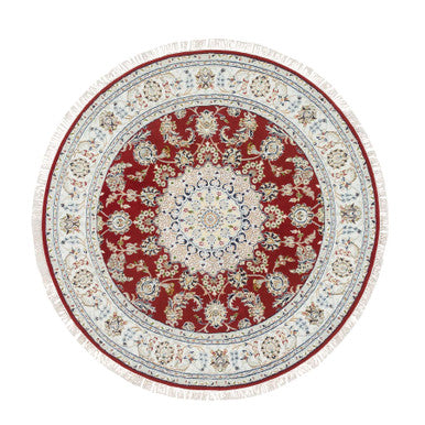 Fine Oriental Wool Hand Knotted Rug Red Ivory 6.0X6.0 -O065380