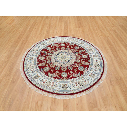 Fine Oriental Wool Hand Knotted Rug Red Ivory 6.0X6.0 -O065380