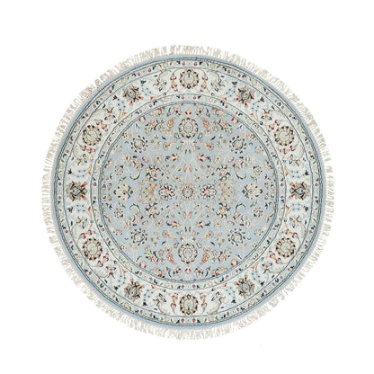 Fine Oriental Wool Hand Knotted Rug Blue Ivory 4.8X4.8 -O065385