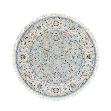 Fine Oriental Wool Hand Knotted Rug Blue Ivory 4.8X4.8 -O065385