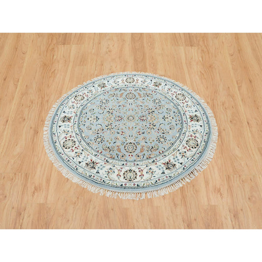 Fine Oriental Wool Hand Knotted Rug Blue Ivory 4.8X4.8 -O065385