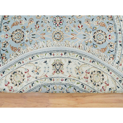 Fine Oriental Wool Hand Knotted Rug Blue Ivory 4.8X4.8 -O065385