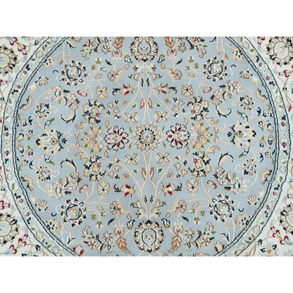 Fine Oriental Wool Hand Knotted Rug Blue Ivory 4.8X4.8 -O065385