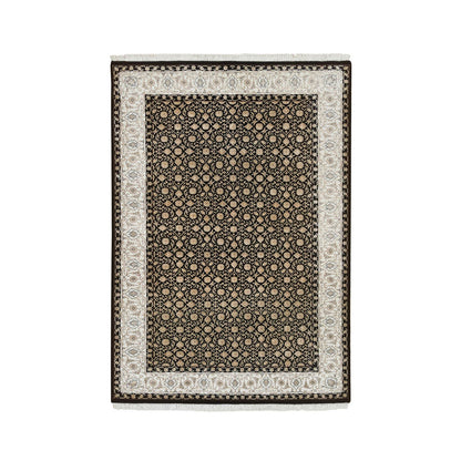 Fine Oriental Wool Hand Knotted Rug Black Ivory 4.0X6.0 -O065393