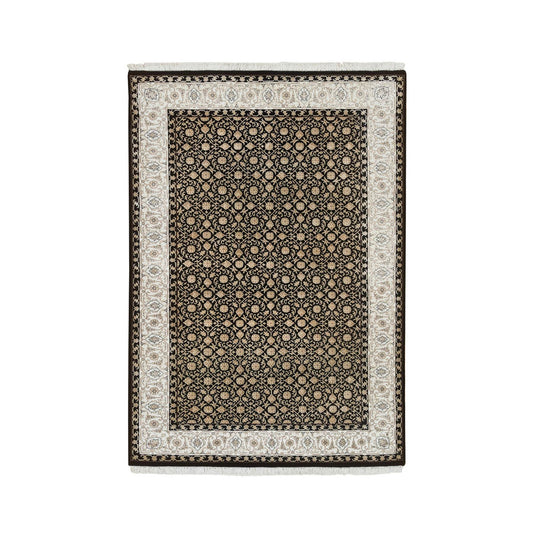 Fine Oriental Wool Hand Knotted Rug Black Ivory 4.0X6.0 -O065393