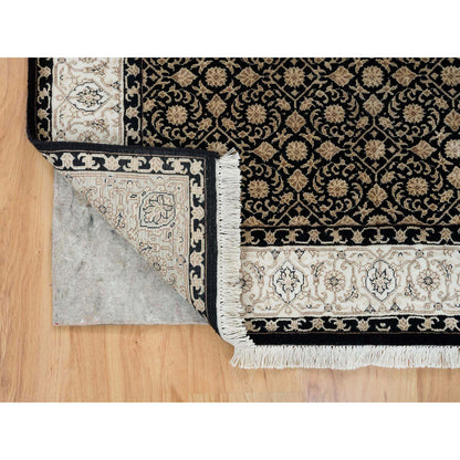 Fine Oriental Wool Hand Knotted Rug Black Ivory 4.0X6.0 -O065393