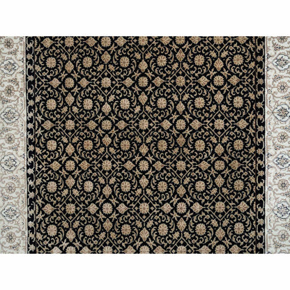 Fine Oriental Wool Hand Knotted Rug Black Ivory 4.0X6.0 -O065393