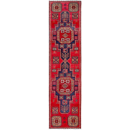 Overdyed & Vintage Wool Hand Knotted Rug Red 2.3x9.3 -O0653