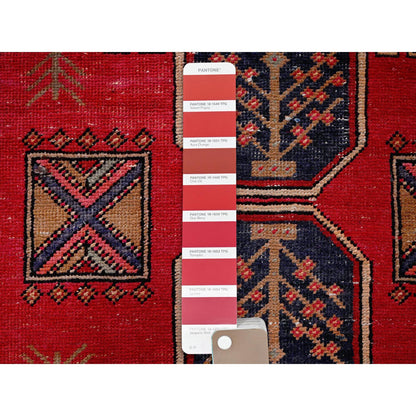 Overdyed & Vintage Wool Hand Knotted Rug Red 2.3x9.3 -O0653