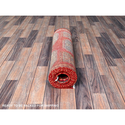 Overdyed & Vintage Wool Hand Knotted Rug Red 2.3x9.3 -O0653
