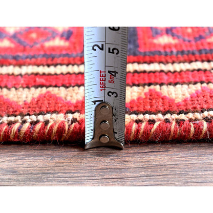 Overdyed & Vintage Wool Hand Knotted Rug Red 2.3x9.3 -O0653