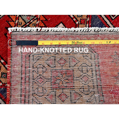 Overdyed & Vintage Wool Hand Knotted Rug Red 2.3x9.3 -O0653