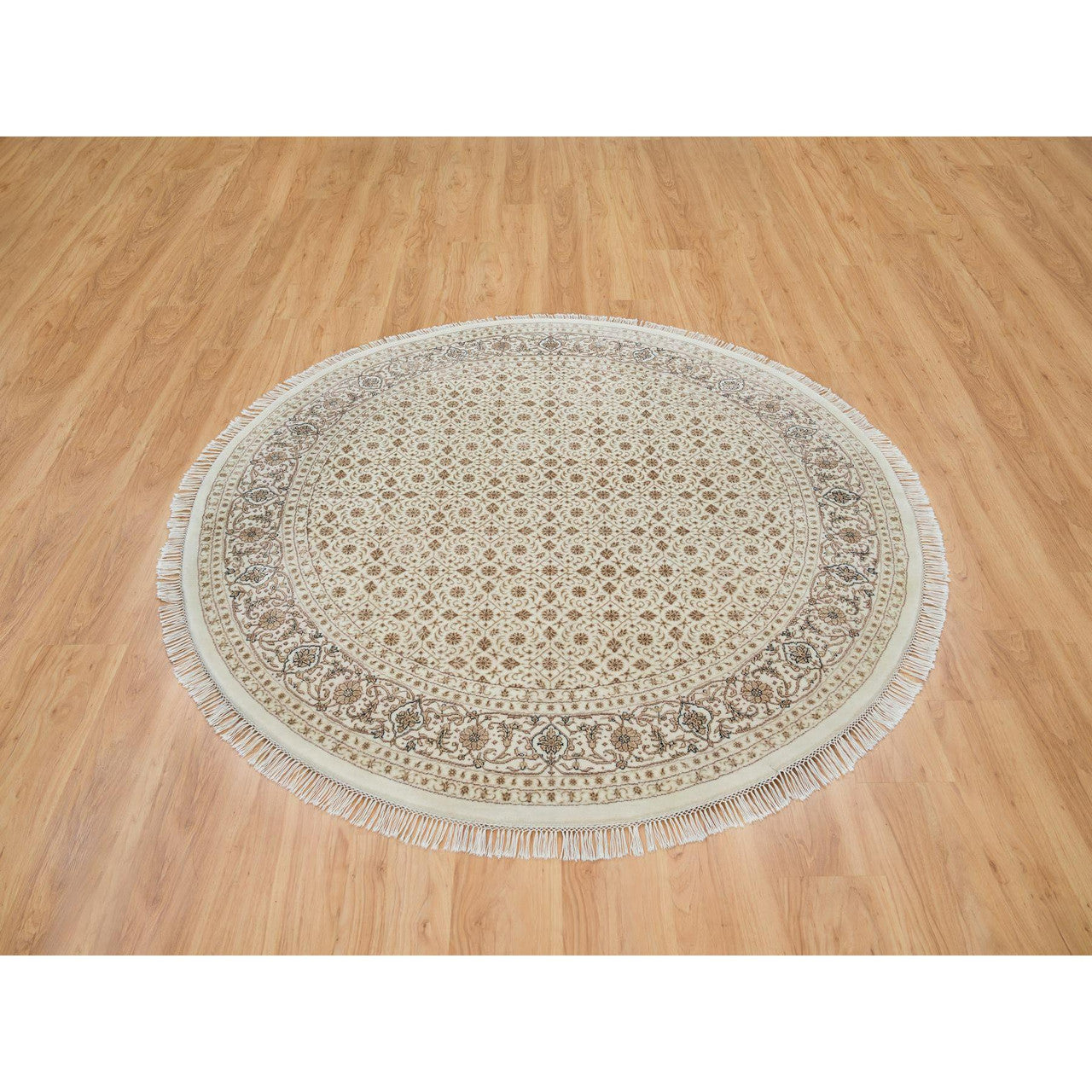 Fine Oriental Wool Hand Knotted Rug Ivory Ivory 6.3X6.3 -O065401