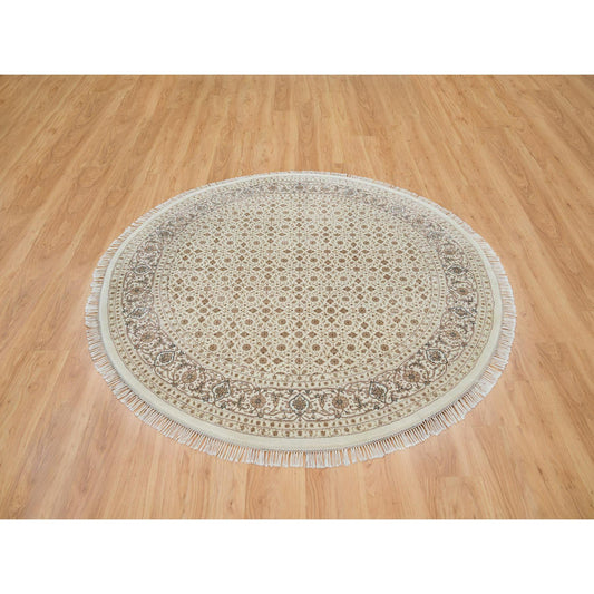 Fine Oriental Wool Hand Knotted Rug Ivory Ivory 6.3X6.3 -O065401