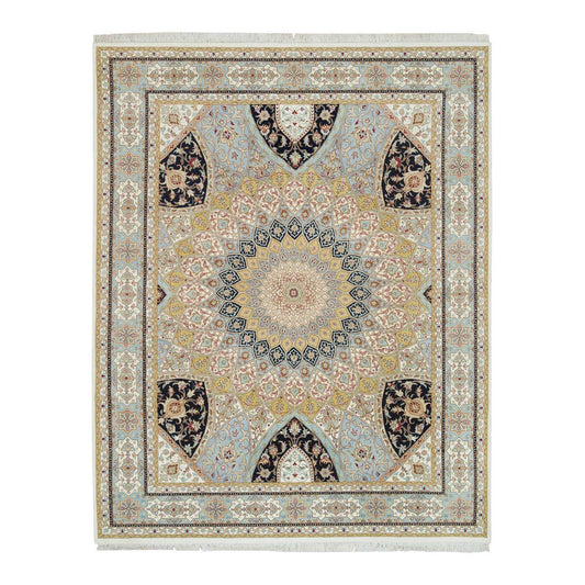 Fine Oriental Wool Hand Knotted Rug Ivory Light Blue 8.0X10.2 -O065403