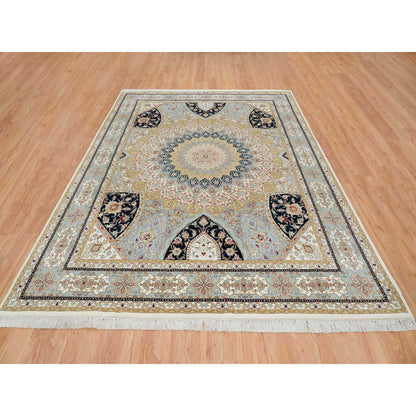 Fine Oriental Wool Hand Knotted Rug Ivory Light Blue 8.0X10.2 -O065403