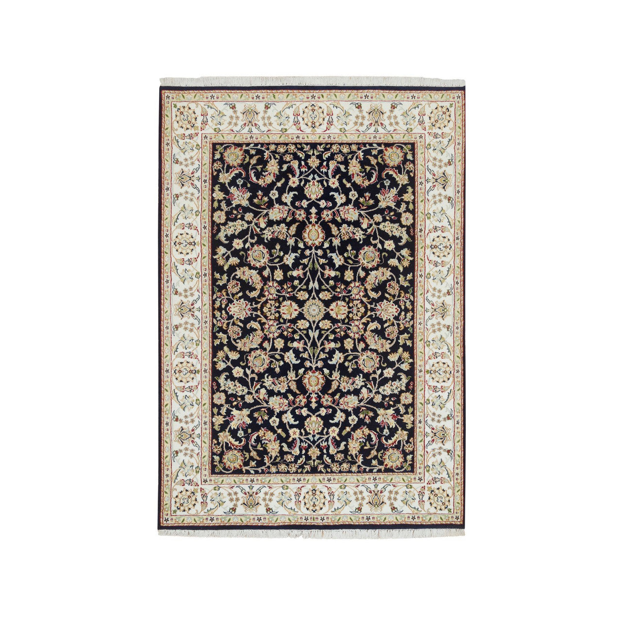 Fine Oriental Wool Hand Knotted Rug Blue Ivory 4.8X6.9 -O065408