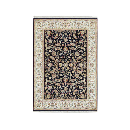 Fine Oriental Wool Hand Knotted Rug Blue Ivory 4.8X6.9 -O065408