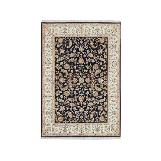 Fine Oriental Wool Hand Knotted Rug Blue Ivory 4.8X6.9 -O065408