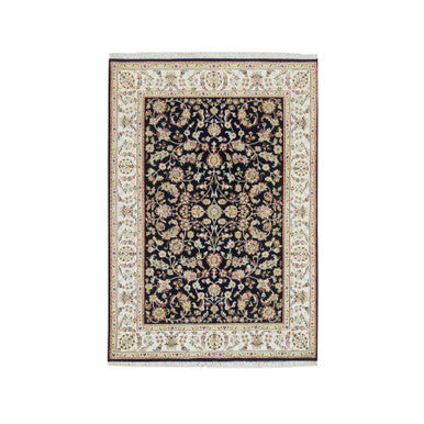Fine Oriental Wool Hand Knotted Rug Blue Ivory 4.8X6.9 -O065408