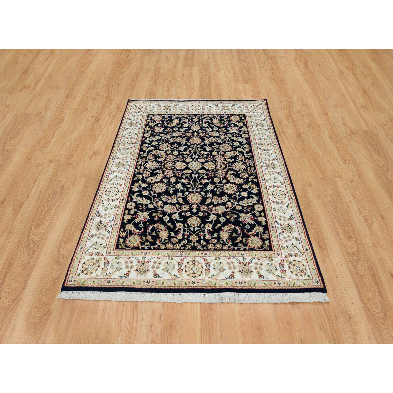 Fine Oriental Wool Hand Knotted Rug Blue Ivory 4.8X6.9 -O065408